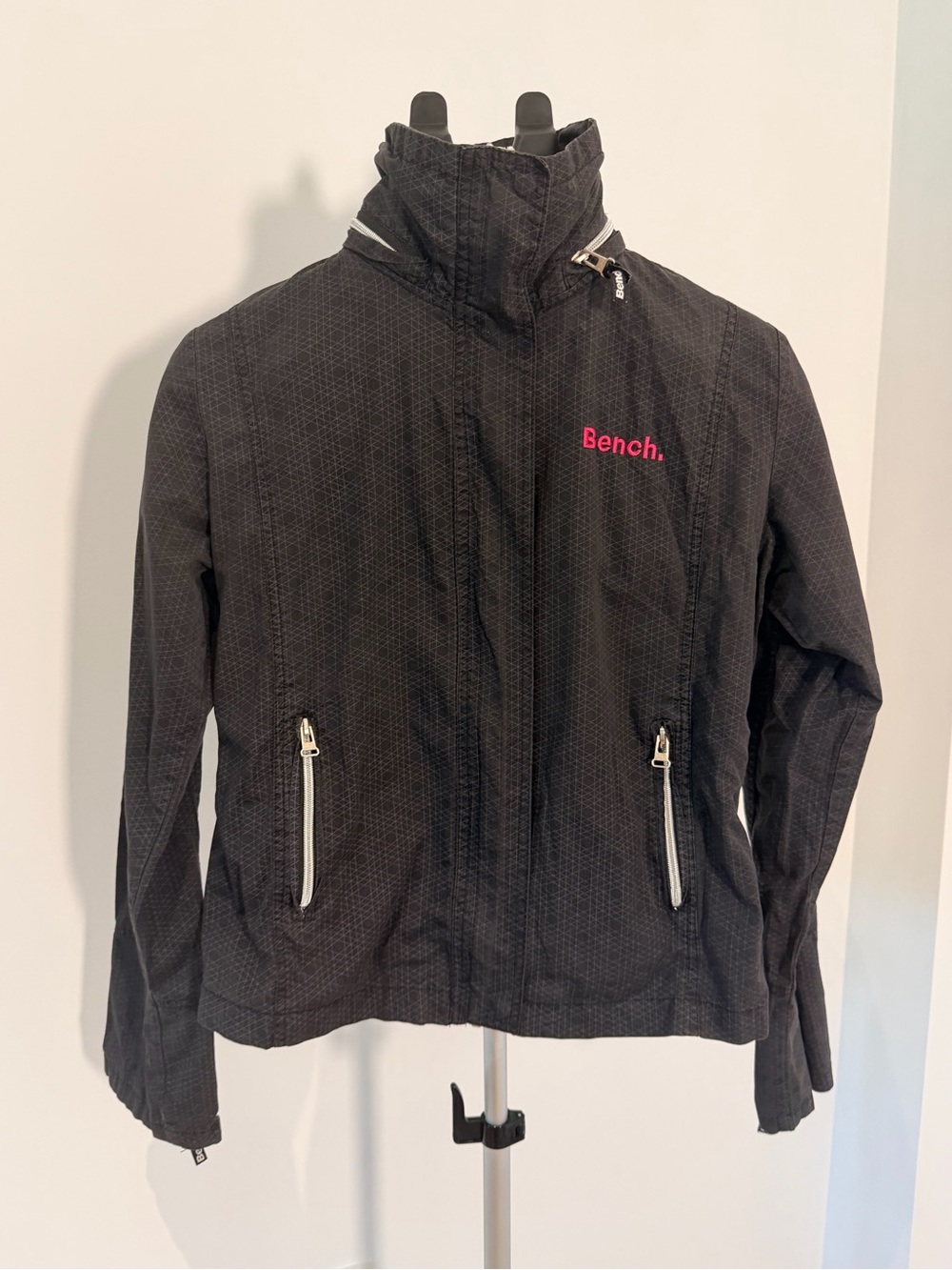 Vintage Y2K Bench Black Logo Funnel Neck Jacket Hot Pink Embroidered XL